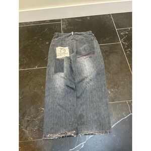 No Boundaries Mens Baggy Wide Leg Distressed Patchwork Y2K Jeans Blue 34x30